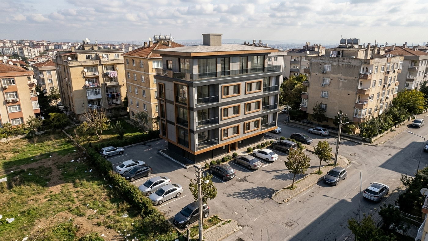 Havadan otopark ve bina